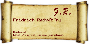 Fridrich Radvány névjegykártya